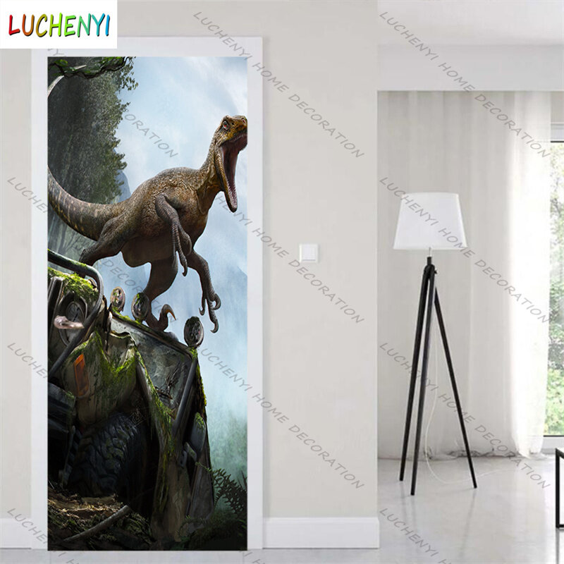 Papel دي parede باب مزخرف غطاء ملصق ملصق جدارية ذاتية اللصق مخصص القديمة ديناصور الكرتون الحيوان #1