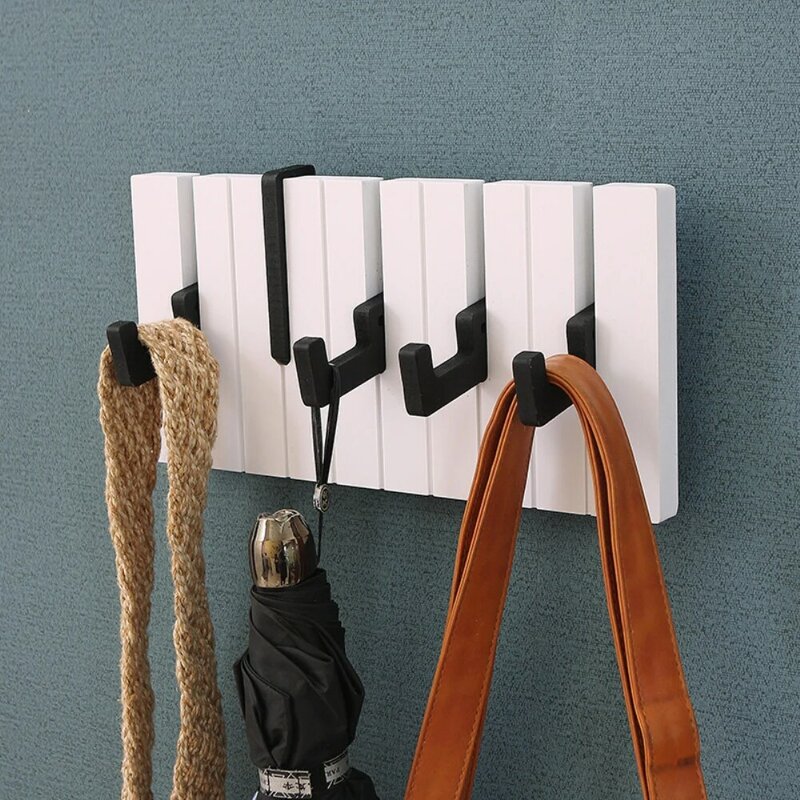 الإبداعية البيانو لوحة المفاتيح هوك شماعات الملابس الخشبية هوك السنانير الإبداعية بسيطة معلقة جدار رفوف غرفة المعيشة معطف المنزل الشماعات #5