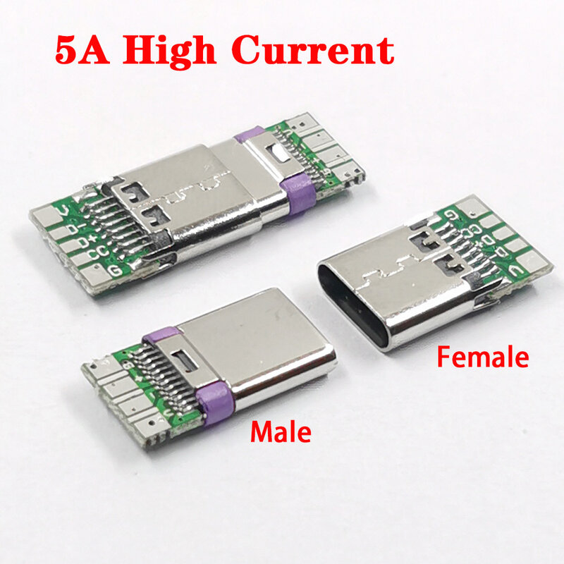 USB 3.1 نوع c وصلات ذكور وإناث جاك 5A عالية الحالية usb ذكر التوصيل محطات كهربائية لحام لتقوم بها بنفسك كابل بيانات دعم PCB