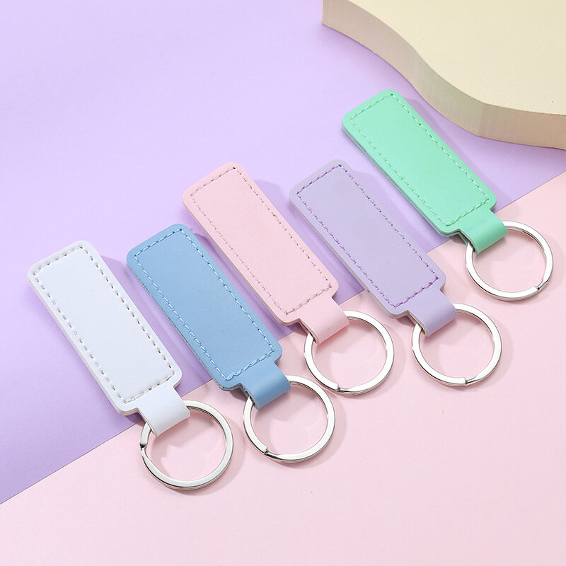 10 Colors Bright PU Leather Keychain Double-sided Car Thread Metal Pendant Key Chain KeyChains Keyholde