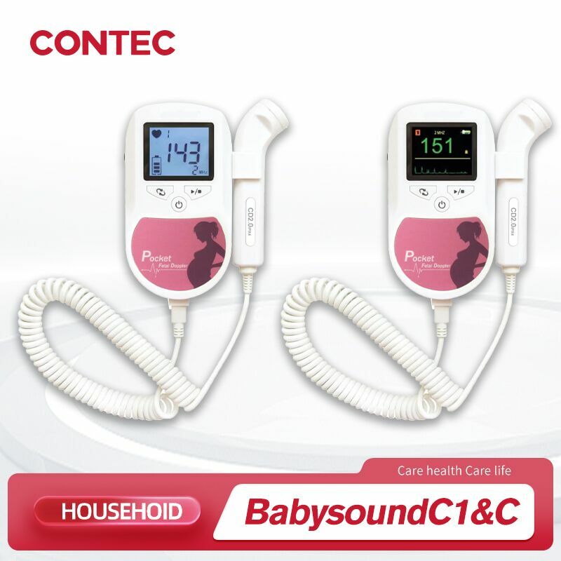 CONTEC الجنين دوبلر مقياس نبض القلب رصد الخلفية LCD اللون الوردي مع 2Mhz 3mhz 8Mhz التحقيق الطفل مقياس نبض القلب رصد التحقيق