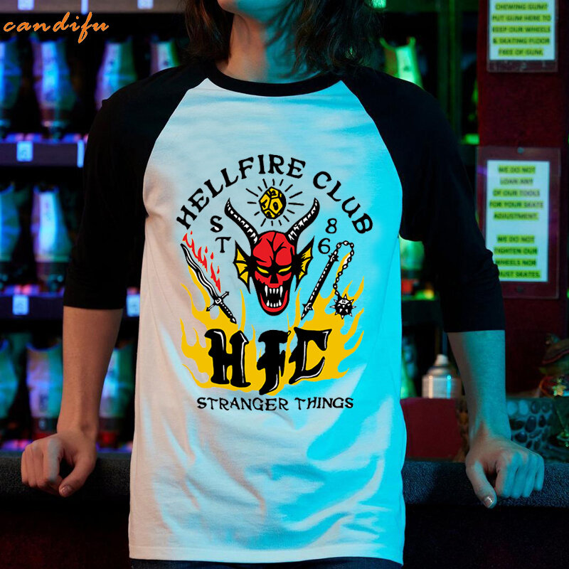 Unisex Long Sleeve Hellfire Club T Shirt Women/Men T-shirt Tshirt Three Quarter Funny Tee Clothes Upside Down harajuku style top