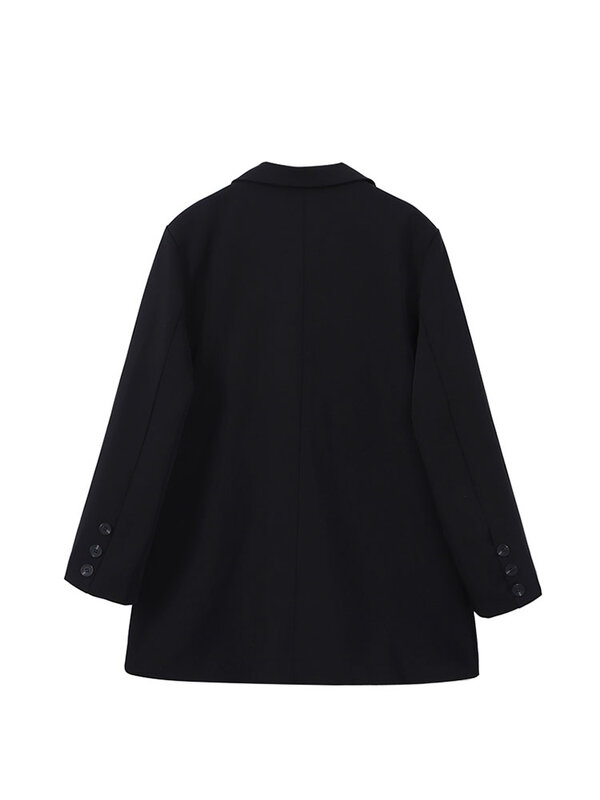 معطف بلازر أسود للنساء مع حقيبة بأشرطة عالية الخصر ملابس خروج كورية فضفاضة 2021 جاكيت بتصميم قوطي عتيق مزدوج الصدر خارجي