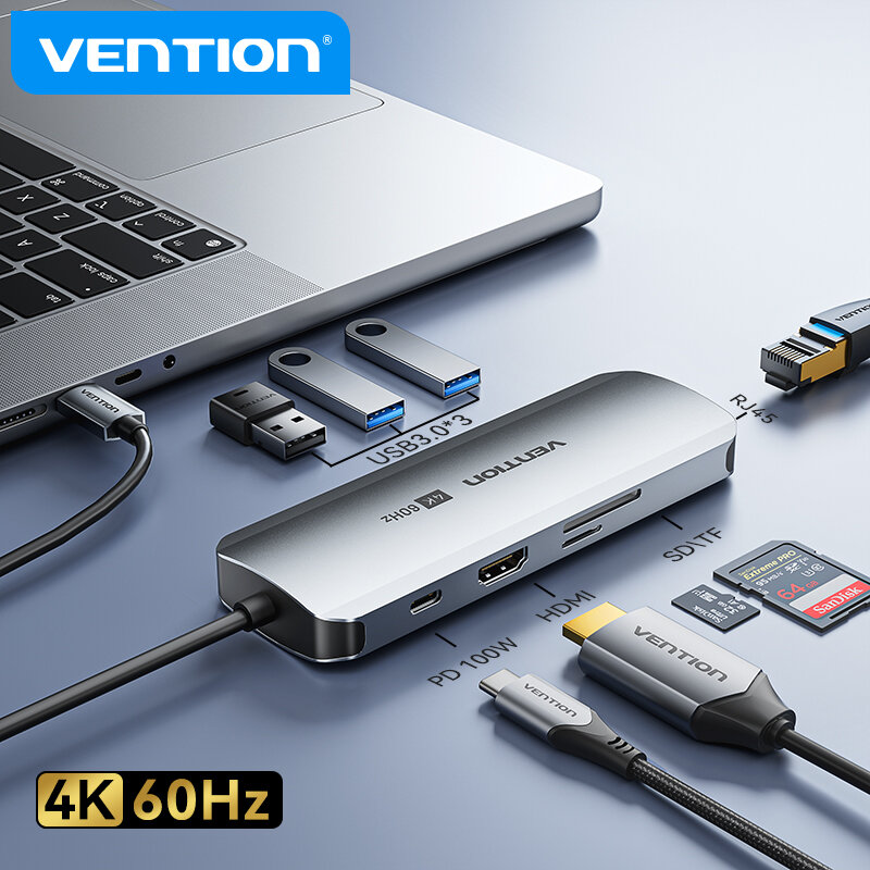 Vention USB C HUB Type C إلى USB 3.0 حوض محطة USB C HDMI RJ45 4K لماك بوك برو اكسسوارات الهواء نوع C 3.1 الفاصل USB HUB