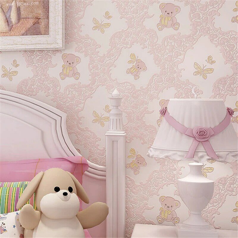 الكرتون خلفية جدارية لطيف الوردي الدب الأطفال التمريض غرفة نوم الأصفر الأزرق حائط الخلفية المشارك قماش ديكور المنزل 9.5 متر #3