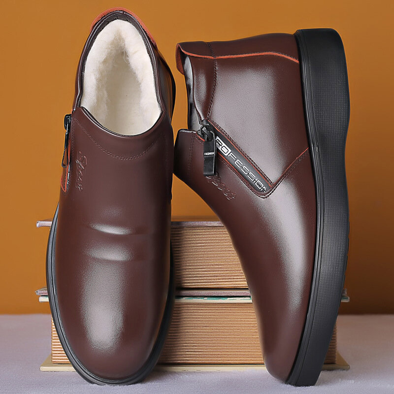 سميكة أحذية من الجلد الأعمال جلد البقر الرجال الشتاء الأحذية اليدوية الرجعية جلد أصلي للرجال أحذية الشتاء أحذية vintage