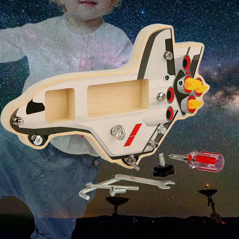 طقم ألواح مشغول بمواد تعليمية هدية أساسية مهارة الحياة سفينة الفضاء مونتيسوري مفك براغي للأولاد والبنات مرحلة ما قبل المدرسة #4
