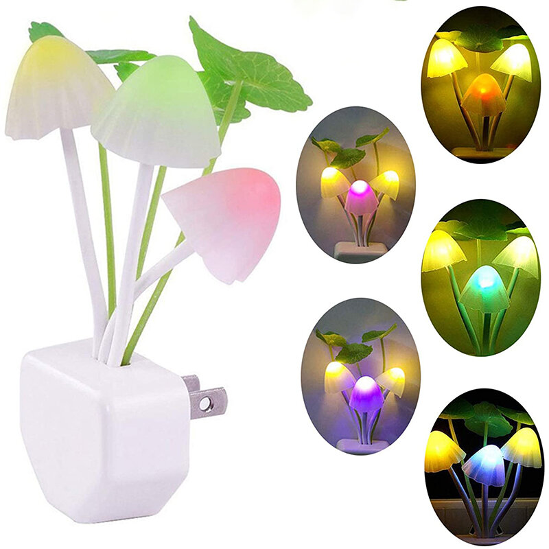 220V Lovely Colorful 3 LED Night Light Sensor Control Night Lamp EU & US Plug Mushroom Lamp For Kids Home Bedroom Decoration