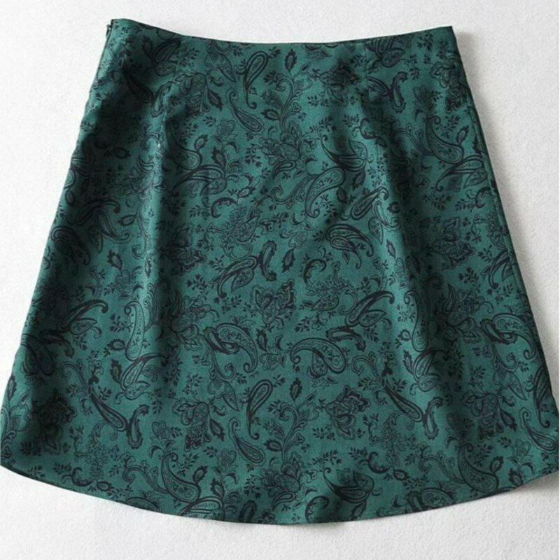 Summer Women Contrast Color Floral Print Mini Skirt Vintage Package Hip  Side Zipper Short Skirts Female High Waist A-line Skirt