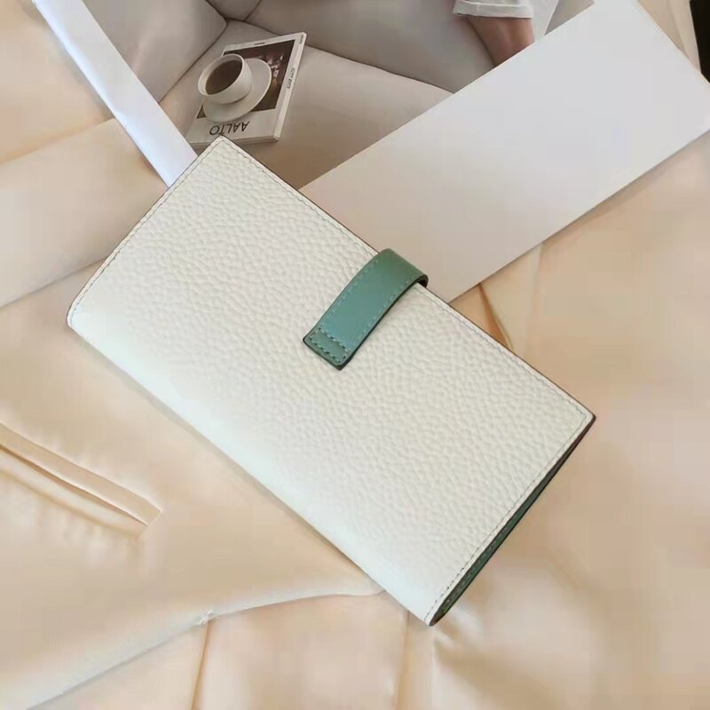 2022 new wallet luxury leather classic drawstring long ladies wallet top layer leather clutch bag