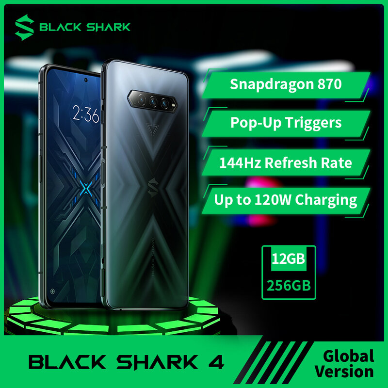 في الأسهم أسود القرش 4 Black Shark 4 5G الألعاب الهاتف النسخة العالمية Celular NFC أنف العجل 870 المغناطيسي المنبثقة مشغلات 144Hz 67W الهاتف المحمول