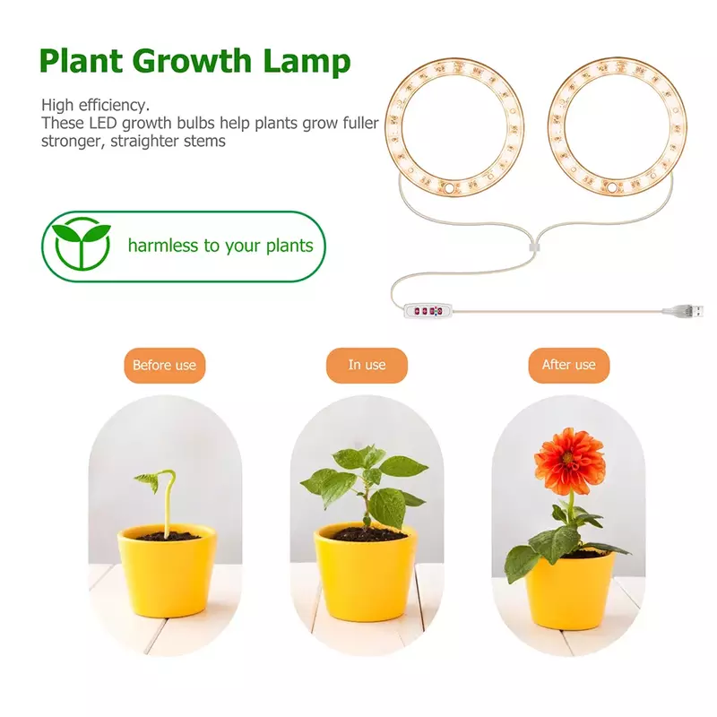 مصباح إضاءة على شكل حلقة ثلاثية جديدة طراز DC5V USB Phytolamp للنباتات مصباح Led كامل الطيف لشتلات النباتات الداخلية زهور منزلية Succ