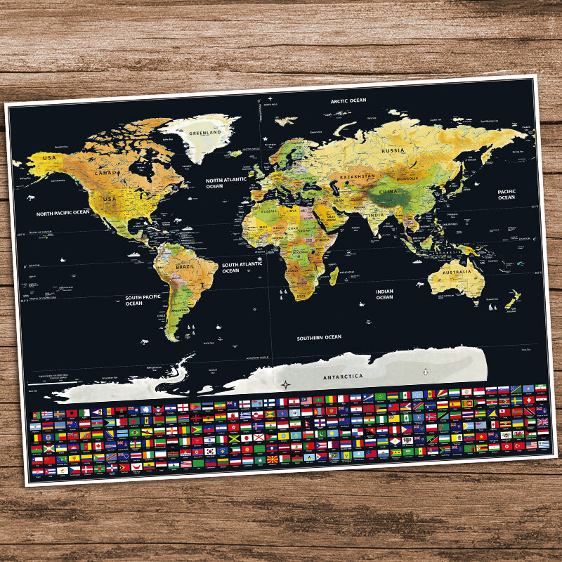 ديلوكس خريطة العالم posters الملصقات السفر الجدار ملصق الرجعية الطلاء بار مقهى طباعة صورة خدش خرائط العالم أوروبا خدش خريطة