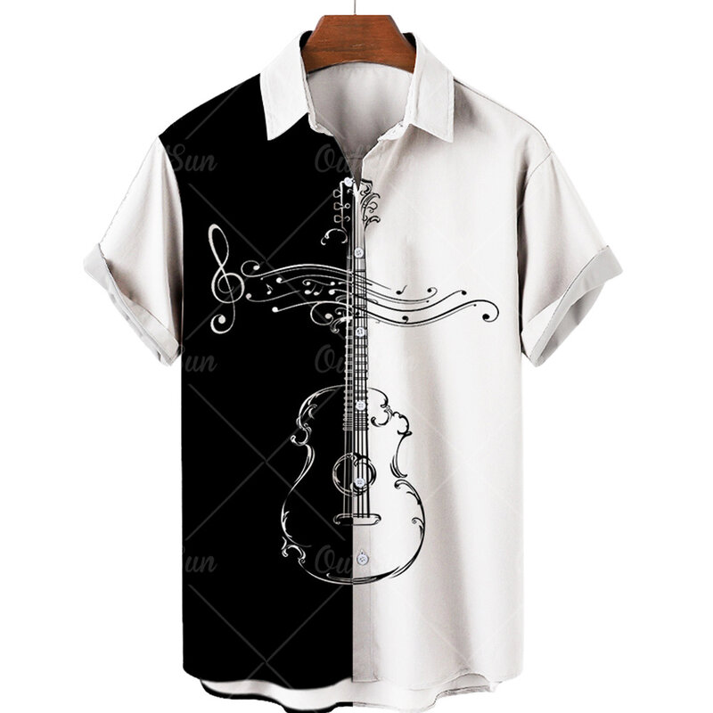 قمصان للرجال قمصان هاواي الموسيقية موضة شجرة جوز الهند مطبوعة بلوزات هاراجوكو صيفية بأكمام قصيرة ملابس رجالي للشاطئ