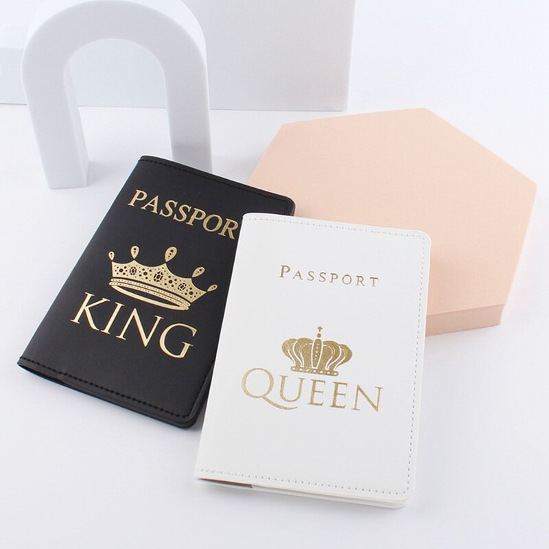 جواز سفر يغطي أبيض وأسود جلد زوجين تاج حقيبة مستندات حامل جواز سفر بولي PU جواز سفر كتاب في الأوراق المالية #5