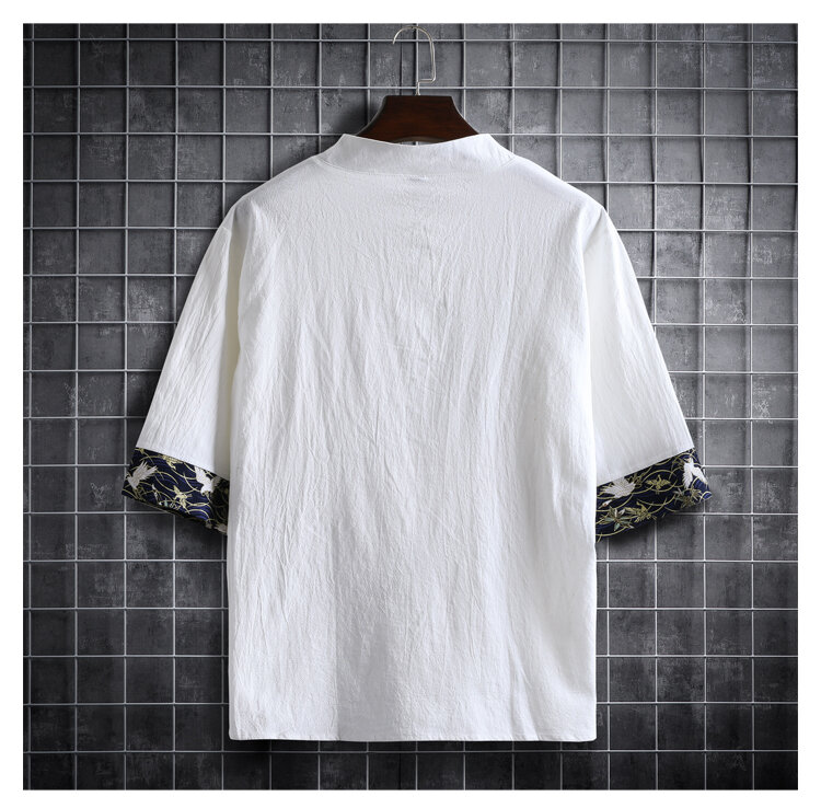 M-5XL حجم كبير قمصان للرجال نصف كم الضفدع زر الربيع الصيف الشارع الشهير القطن الكتان النمط الصيني البلوزات رجل الملابس