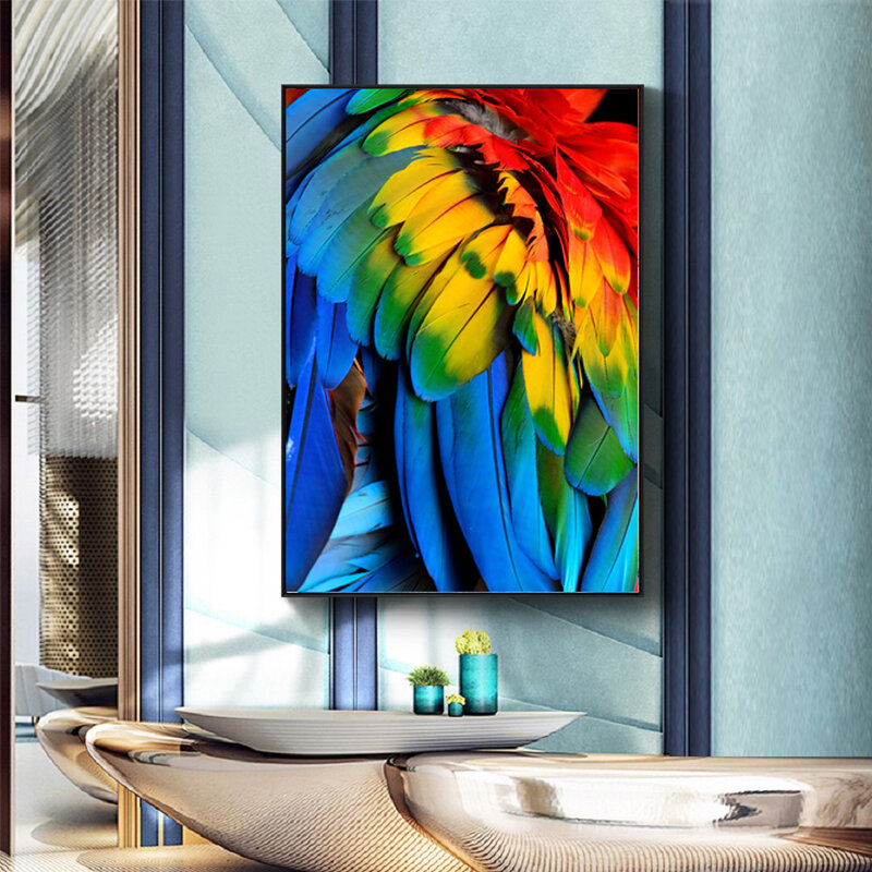 الطاووس ديكور اللوحة اللون الملصقات الريش الشمال صورة فنية حديثة قماش المشارك الطباعة جدار الفن المنزل
