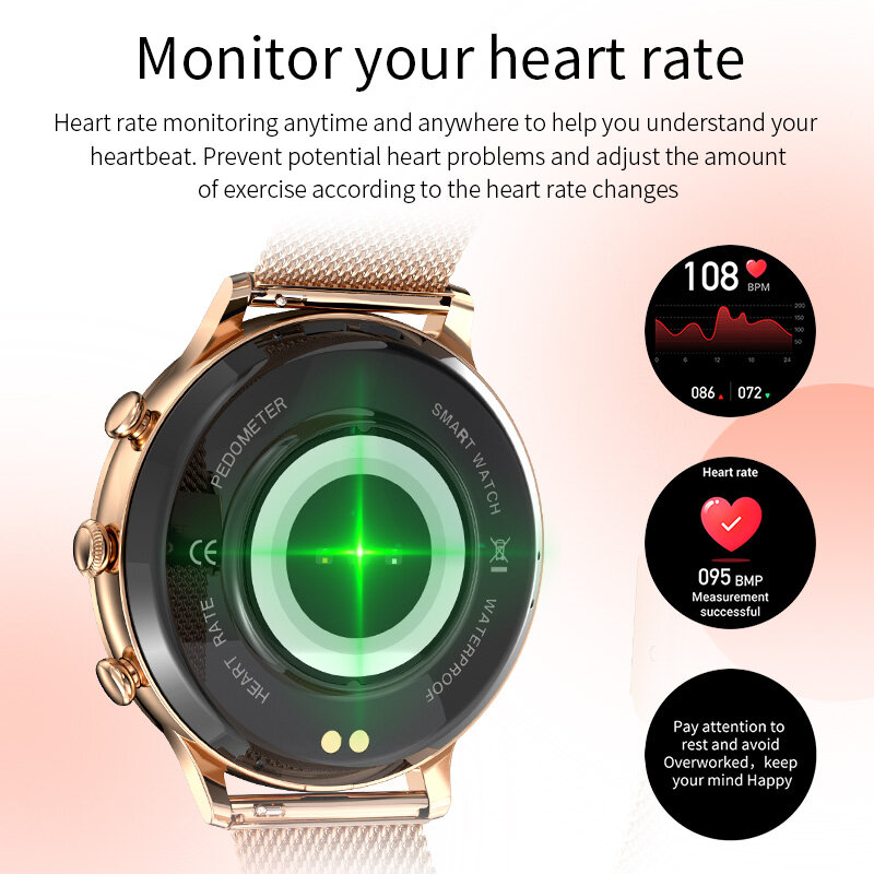 AMOLED Smartwatch بلوتوث دعوة ساعة ذكية النساء ضغط الدم شاشة عرض نسبة الأكسجين في الدّم Relojes inteligّج مقاوم للماء Smartwatch + هدية