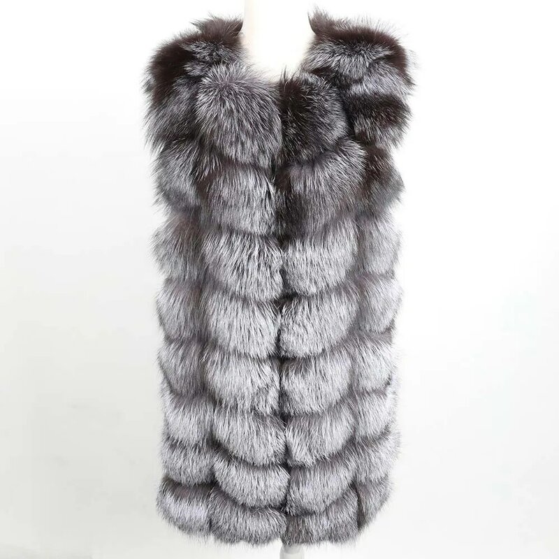 Luxury Natural Real Fox Fur Vest Natural Fur Coats 88cm Female Fashion Warm Long Waistcoat Real Fur Coat Fox Vest Jacket 7XL