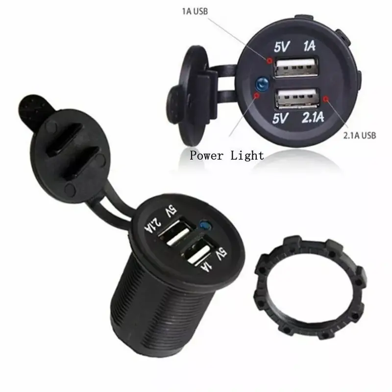 Car Motorcycle Cigarette Lighter 12V Socket Dual USB Power Adapter Charger Plug Splitter Waterproof Charger