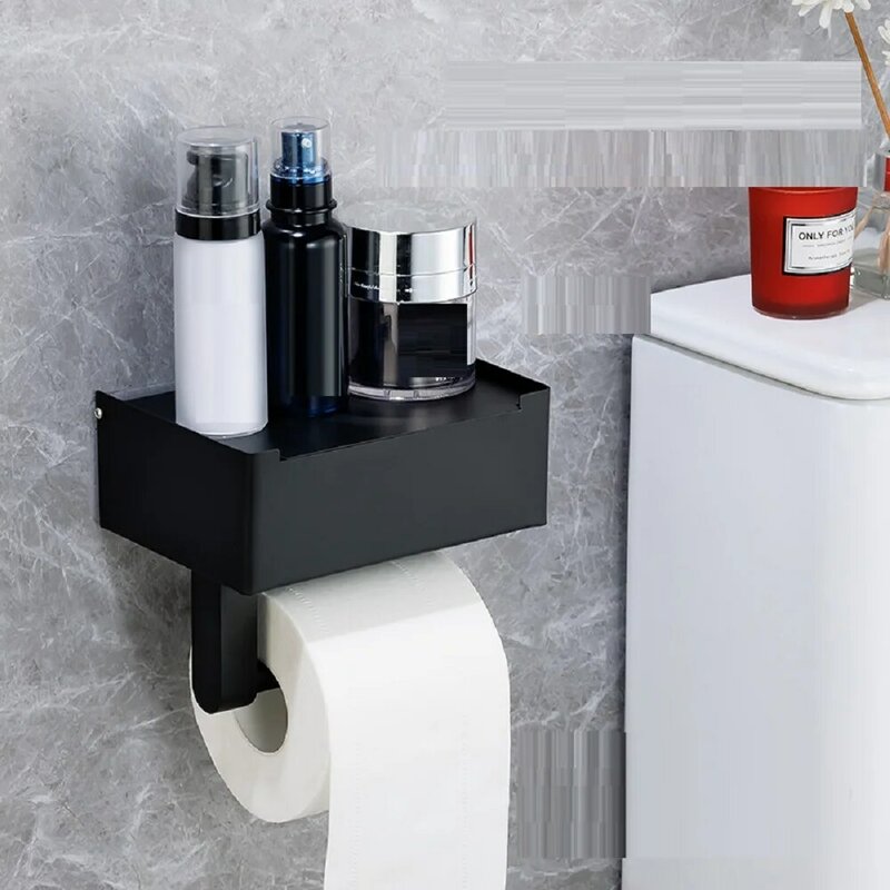 Wall Mounted Toilet Paper Holder with Storage Box Stainless Steel Phone Rack Tissue Shelf Bathroom Accessories