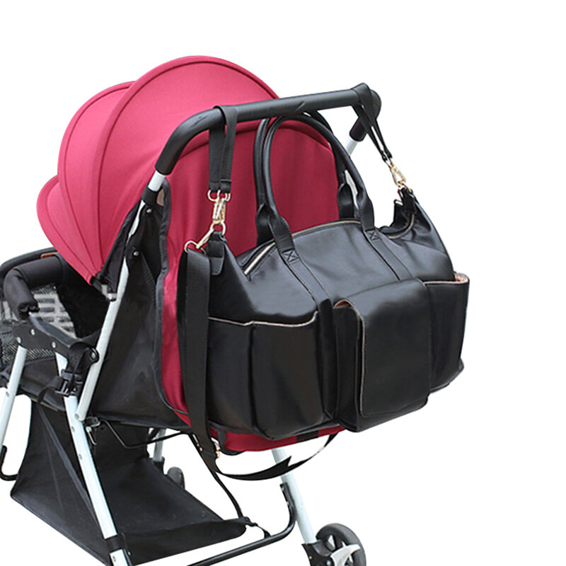 PU Leather Diaper Bag Solid Mummy Maternity Bag Large Capacity Travel Back Pack Stroller Bags with Changing Pad