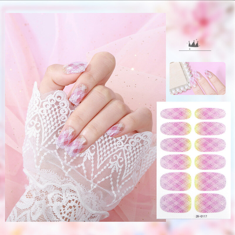 2022 Net Red Hot Spring Onion Powder Striped Nail Stickers Leopard Plaid Nail Stickers Nail Stickers Full Stickers