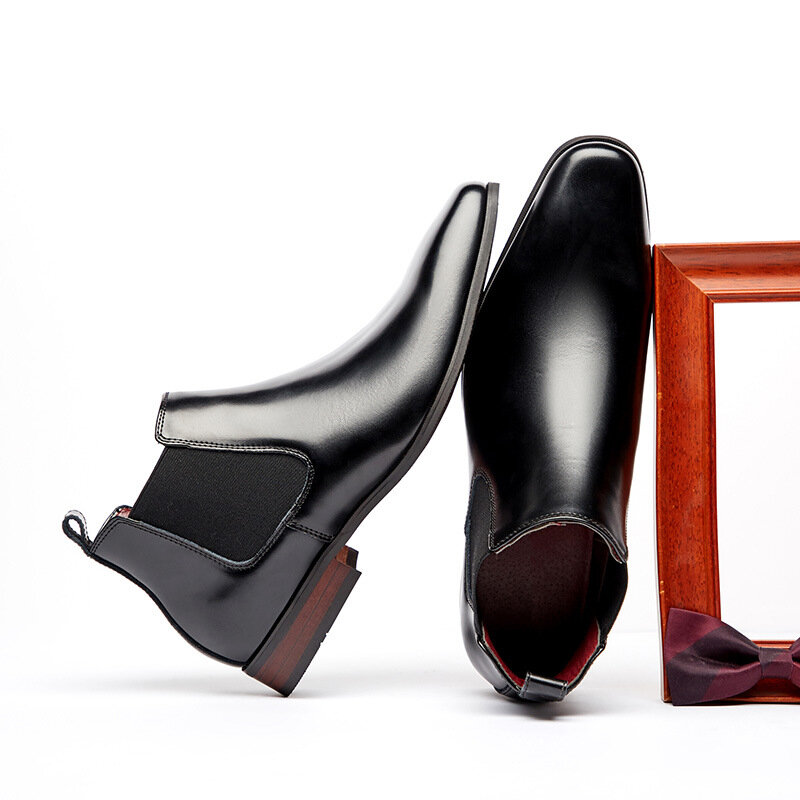 جديد جلد طبيعي براون تشيلسي الأحذية للرجال الأسود ساحة تو رجال الأعمال أحذية بوت قصيرة شحن مجاني انقسام الجلود الرجال الأحذية #5