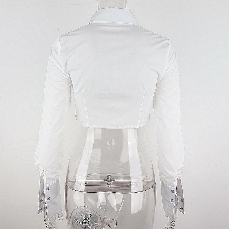 قميص نسائي أبيض ضيق مطبوع من هوتشو قميص Y2k مثير بأكمام طويلة كوري أنيق غير رسمي مع أزرار مقصوصة بلوزة أنيقة