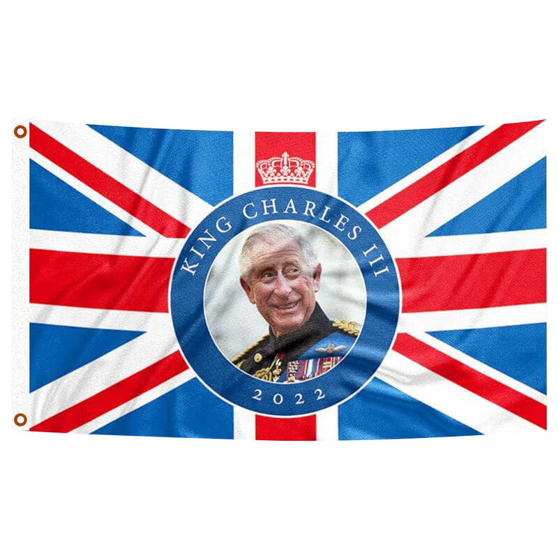 الملك تشارلز الثالث العلم 5 x 3FT البوليستر كبير جديد الملك تشارلز الثالث راية الطقس واقية يعيش الملك المملكة المتحدة العلم #3