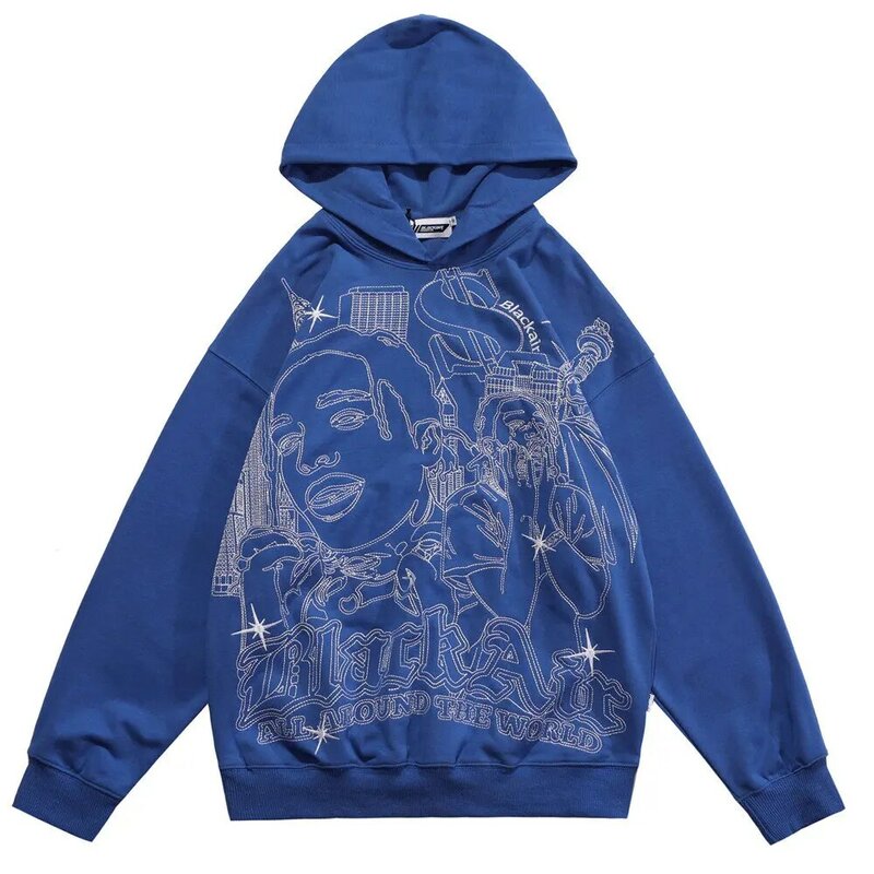 Hoodies Women Hip Hop Cotton Spring Hooded Sweatshirts Streetwear Harajuku Embroidery Sketch Clothes for Women Oversized Hoodie
