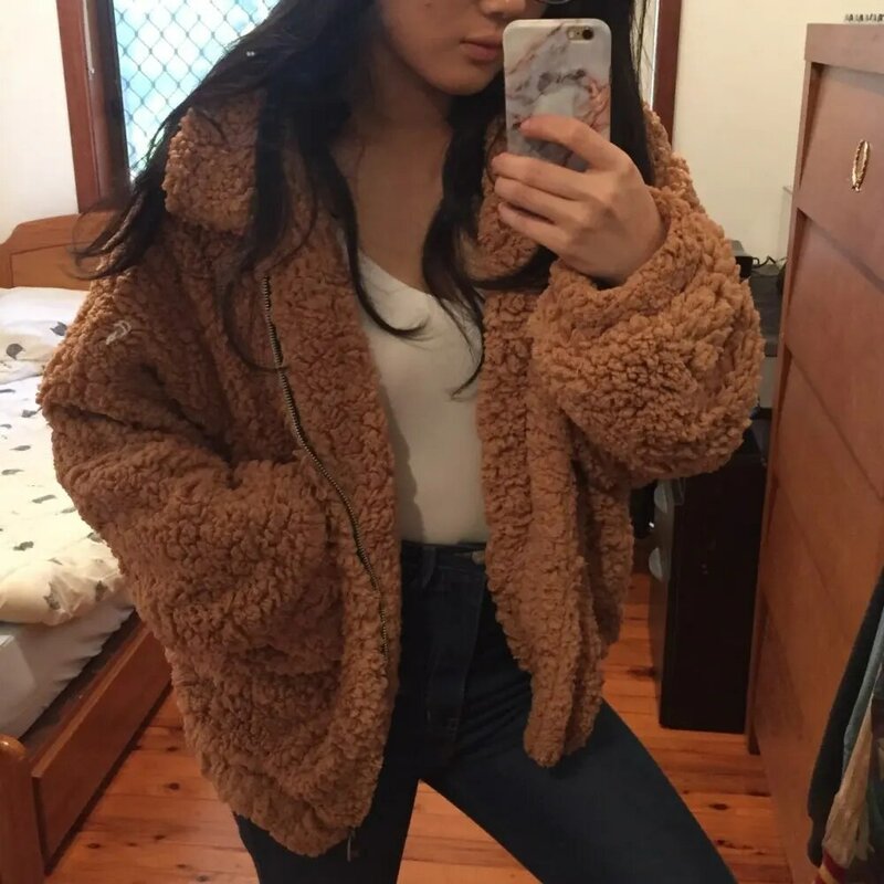 Women's Casual Jacket new faux fur plush loose coat cotton fleece 2022BF style autumn and winter