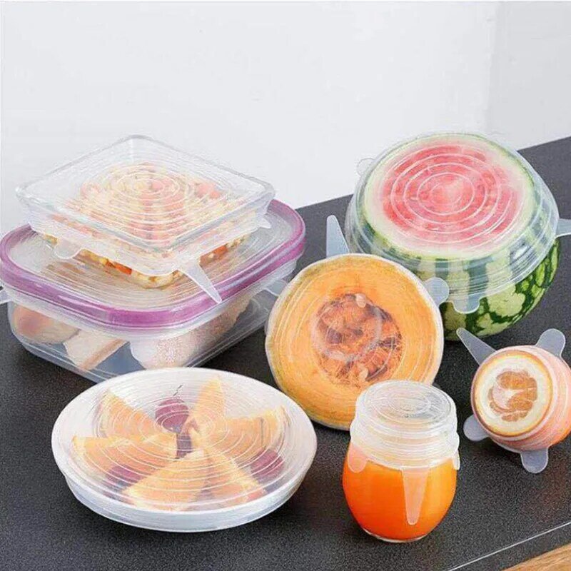 6 قطعة أدوات سيليكون لإعداد الطعام غطاء الطازجة حفظ غطاء قابلة لإعادة الاستخدام غطاء محكم التفاف اكسسوارات المطبخ الثلاجة منظمة تخزين أداة