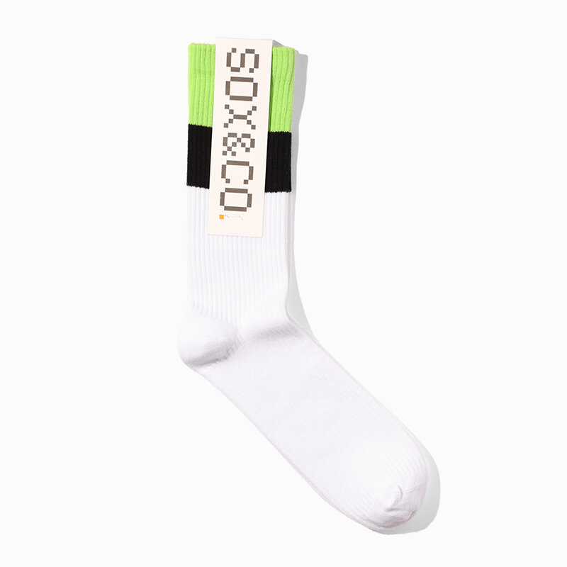 SOX & Co. الأخضر والأسود كتلة شرابات بيضاء الرياضية أنبوب جديد الرجال الجوارب المد رقيقة عادية
