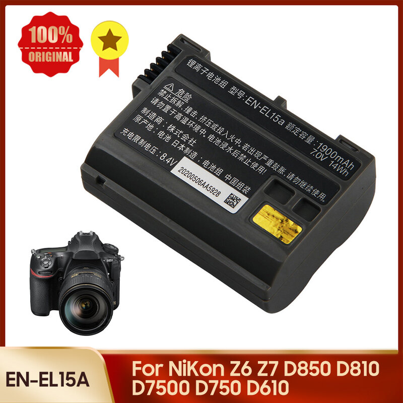 Original Battery EN-EL15A for Nikon Z6 Z7 D850 D810 D7500 D750 D610 D7200 D7100 D7000 Camera Replacement Battery
