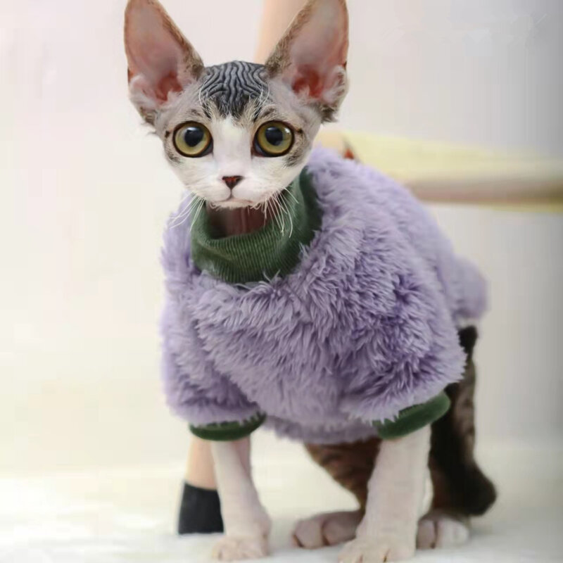 Pet Clothes Sphinx Pullover Autumn Winter Keep Warm Coat Wool Vest Hairless Cat Pure Color Sweater Fashionable Comfortable Cute #2