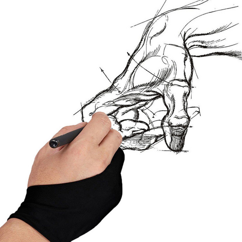 8pcs Two Finger Drawing Glove Artists Drawing Anti- Fouling Glove Sketch Painting Glove for Left and Right Hand Black