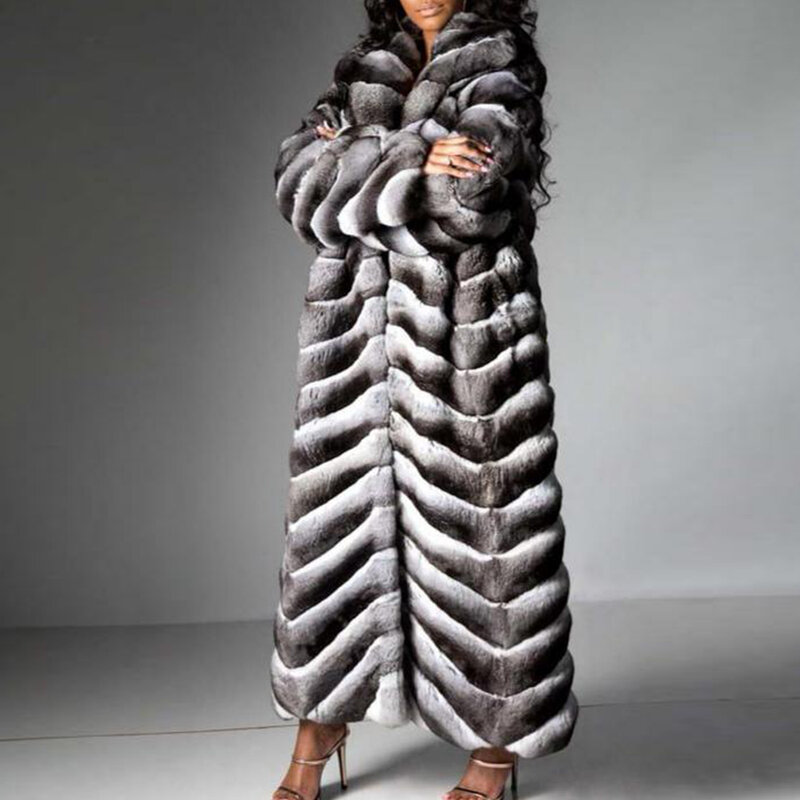 عالية الجودة المرأة شينشيلا الملونة الفراء معطف الشتاء الدافئة رشاقته الفراء سترة السيدات حجم كبير طويل مخصص الترفيه معطف