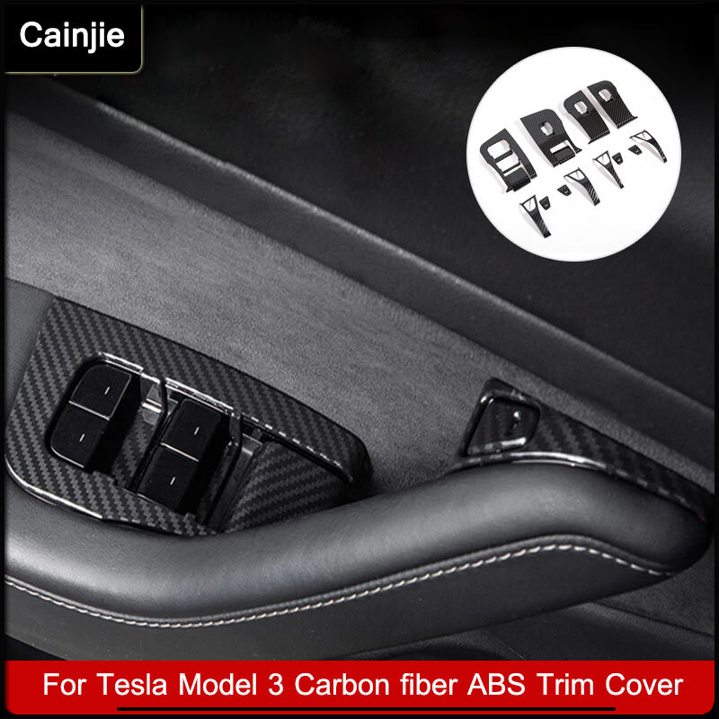 2022 جديد ألياف الكربون ABS غطاء الكسوة ل تسلا نموذج 3 اكسسوارات Model3 سيارة مشرق الكربون التصميم أعواد تزيين MODEL3