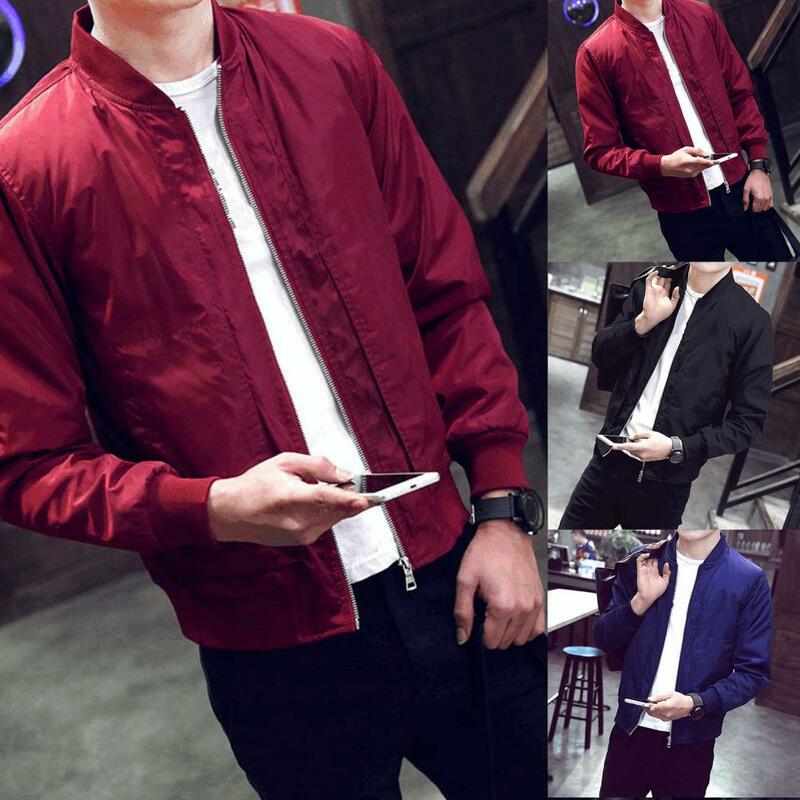 Men Coat Solid Color Stand Collar Zipper Cardigan Spring Jacket for Daily Wear