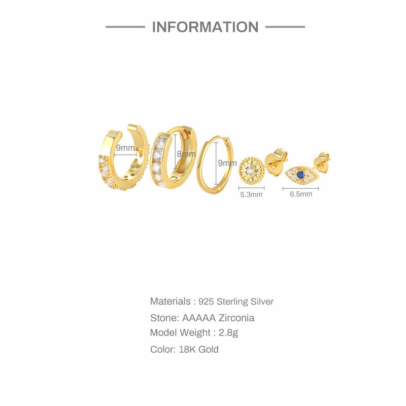 CANNER 4Pcs Set Lightning Cross Earrings Silver 925 Earring For Women Stud Earring Fine Jewelry Piercing 2022 Trend Jewelry Gift
