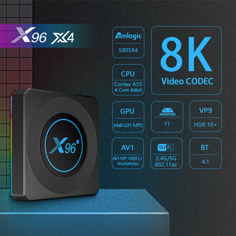 X96 X4 الذكية صندوق التلفزيون S905X4 8K تي في بوكس أندرويد أندرويد 11 4G 64G 2.4GHz/5GHz ثنائي واي فاي BT4.1 صندوق التلفزيون ميديا بلاير مجموعة صندوق X96X4