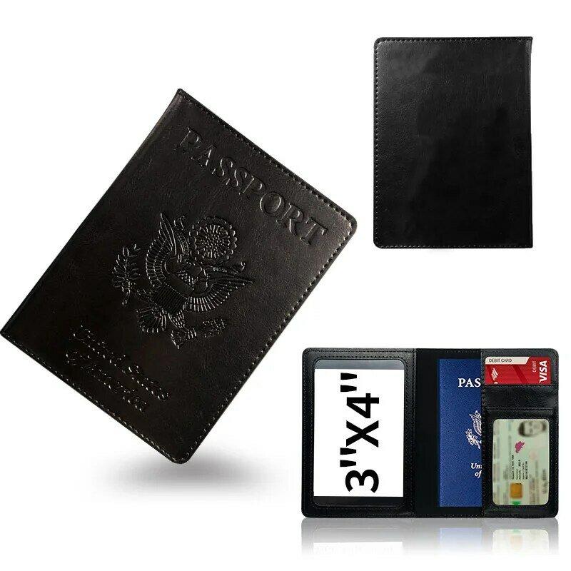 بولي Leather جلدية الولايات المتحدة الأمريكية غطاء جواز سفر لنافذة شفافة حامل جواز سفر بطاقة محفظة حافظة مستندات السفر الرجال النساء الأمريكية