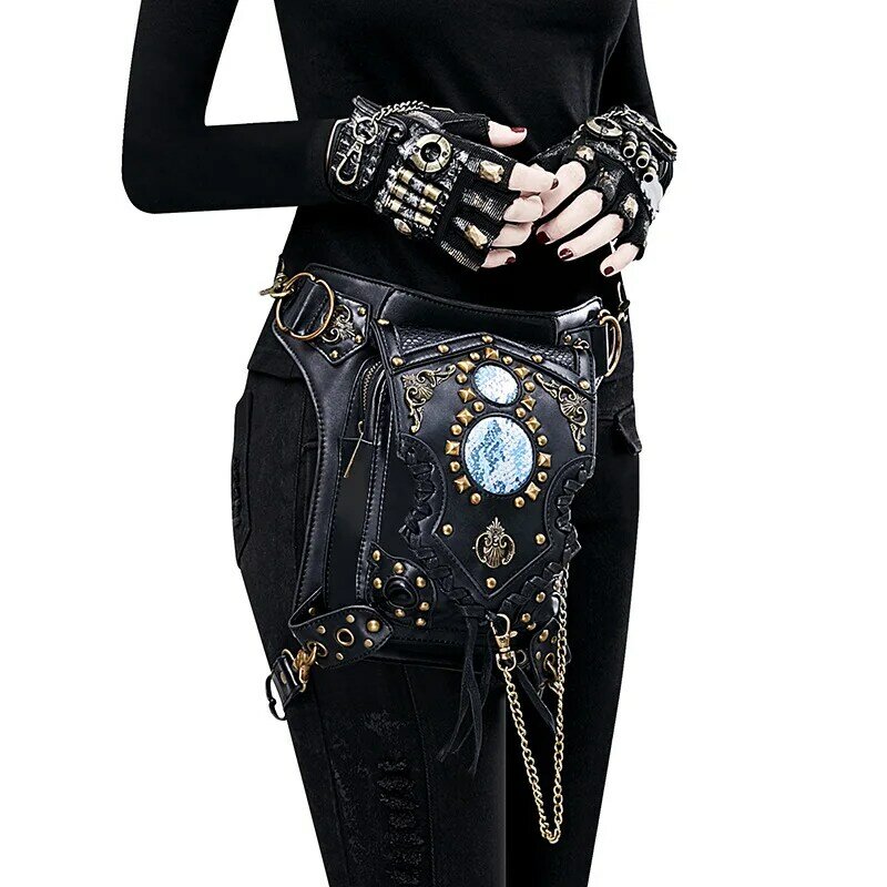 New punk retro style single shoulder diagonal bag waist bag backpack rider bag medieval style PU material