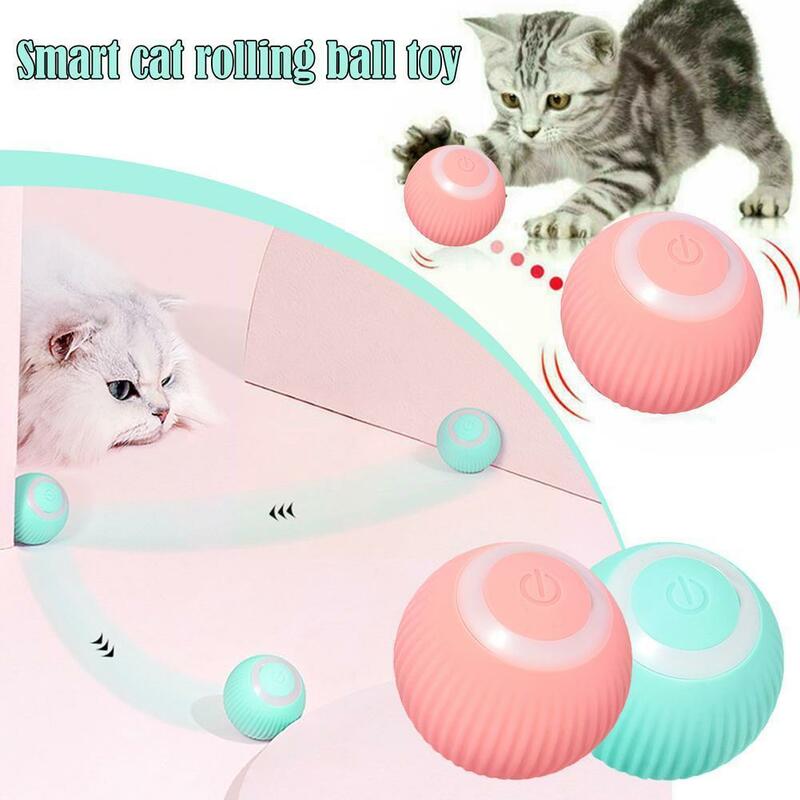 التلقائي الذكية القط اللعب الكرة التفاعلية USB قابلة للشحن الذاتي الدورية الملونة LED ريشة أجراس لعب للقطط هريرة Y1R7