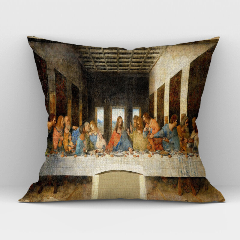 دافنشي الشهيرة النفط اللوحة الفن الديكور المخدة الموناليزا العشاء الأخير الكتان رمي غطاء وسادة ل أريكة ديكور المنزل