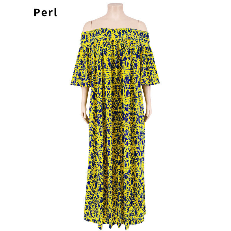 Perl قبالة الكتف حجم كبير فستان طويل مع حزام عادية بوهو عطلة فساتين للنساء فضفاضة الإناث الملابس الزي Xl-5xl