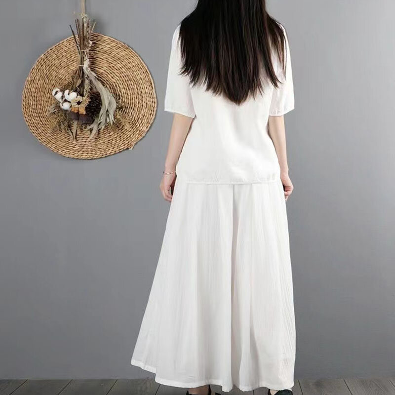 الربيع الصيف الملابس الصينية التقليدية Hanfu تانغ دعوى قصيرة الأكمام المرأة قمة أنيقة عادية قميص فضفاض تي شيرت تقليدي