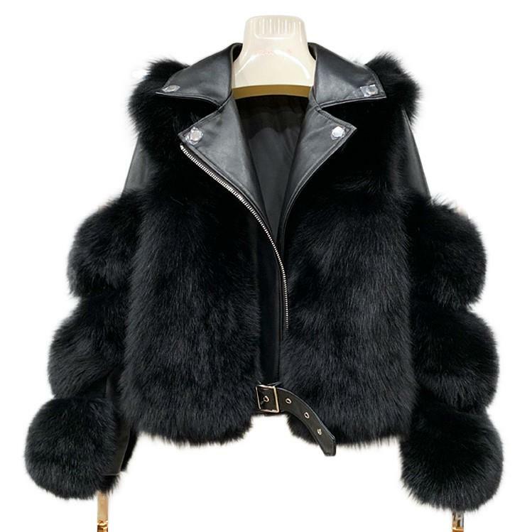 Natural Fox Fur Female Winter Coat Women Real Fur Jacket With Real Leather New Arrives Sheep Leather Fox Fur Jacket For Women