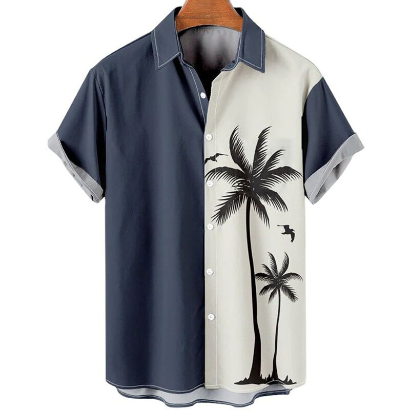 هاواي قميص الرجال الصيف ثلاثية الأبعاد شجرة جوز الهند المطبوعة قمصان للرجال عطلة قصيرة الأكمام شاطئ القمم تي شيرت الرجال المتضخم بلوزة